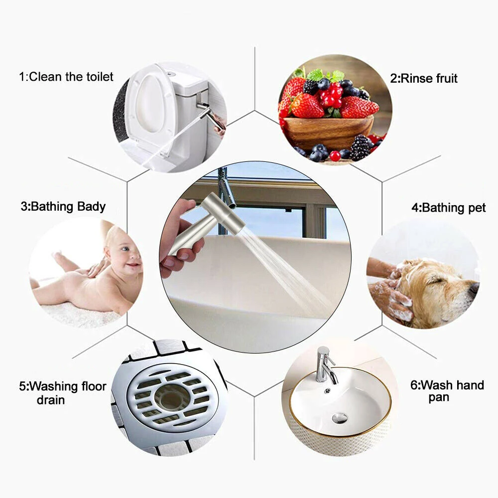 

1Set Handheld Toilet Bidet Sprayer Set Kit Stainless Steel Hand Bidet Faucet For Bathroom Hand Sprayer Shower Head Self Cleaning