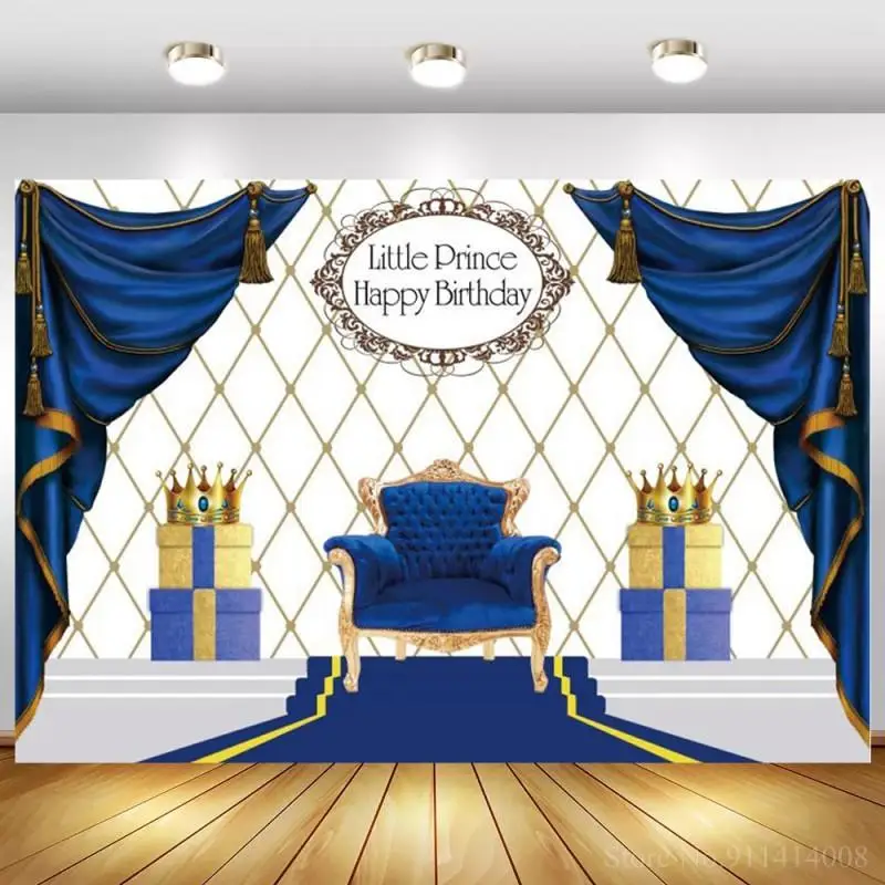 

Фон для фотосъемки с изображением маленькой принцессы на день рождения изголовье стены Королевский синий красный занавес торт стол Декор