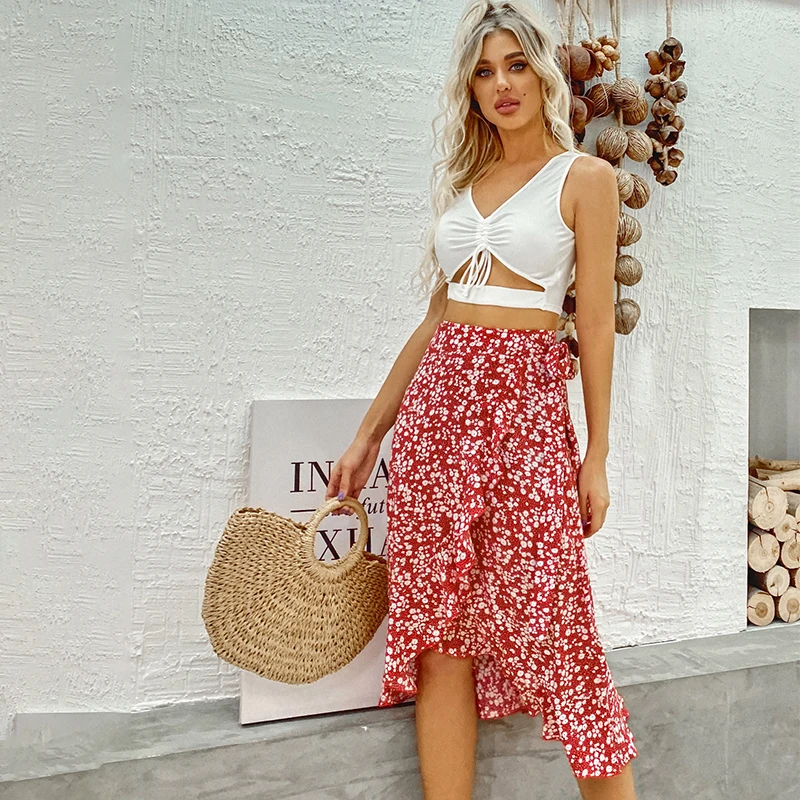 Женские юбки до середины икры JYSS желтые с оборками и бантом на поясе 50238|Женские