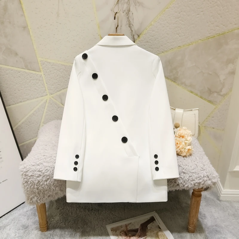 

Blazers Women Spring Ulzzang Feminine Solid Outwear Elegant White Button Design All-match Temperament High Street Fashion Ins BF