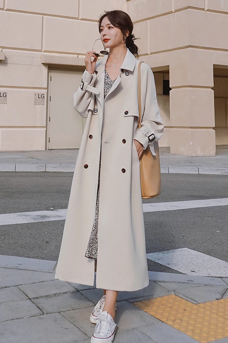 

Autumn Loose Slim-Fit Trench Coat Double Breasted Women's Long Windbreakers With Belt Temperament Chic Female Clothes