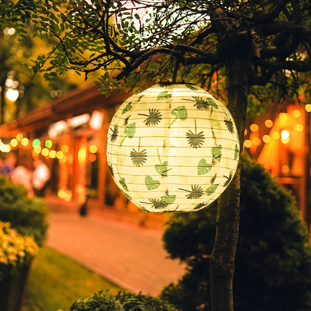

LED Solar Lantern Lamp Waterproof Nylon Leaf Painting Lantern Lamp Outdoor Hanging Lights Ornament for Home Festival Decoration