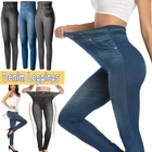 Леггинсы женские джинсовые с завышенной талией, модные дизайнерские дышащие леггинсы с имитацией джинсов, размера плюс, весна-осень