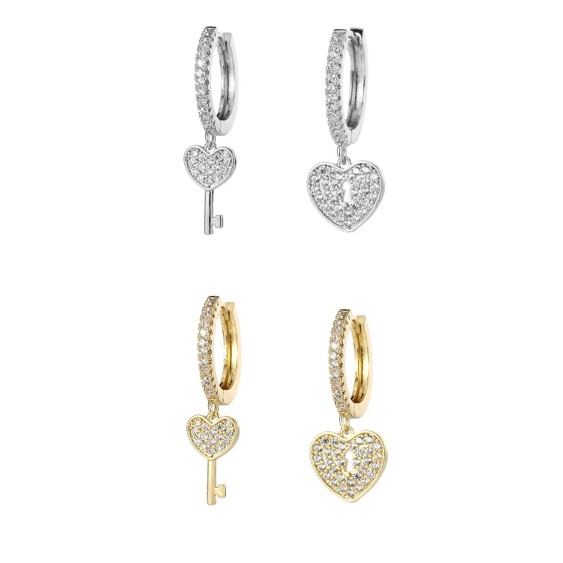

Wholesale Cubic Zircon Lock Key Charm Dangling Earrings Dainty Minimalist Simple Hoop Earrings Women Party Jewelry Pendientes