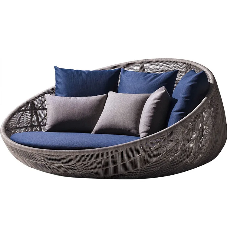 Уличная кровать из ротанга ротанговая круглая двойная в европейском стиле