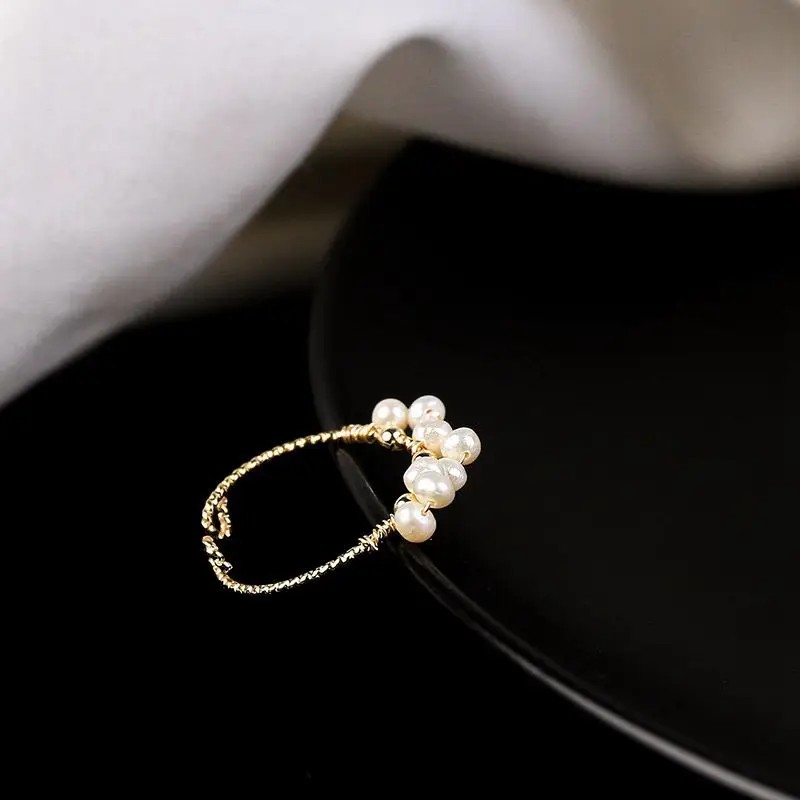 

Simple Handmade Baroque Freshwater Pearl Adjustable Ring For Women Wedding Engagement Party Jewelry Gold Color Bride Rings JZ016
