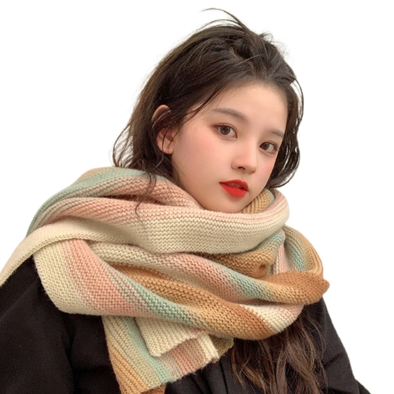 

Neck Warmer Scarf Gradient Rainbow Winter Scarfs For Women Thick Iridescent Scarfs Gradient Scarf Plaid Scarf