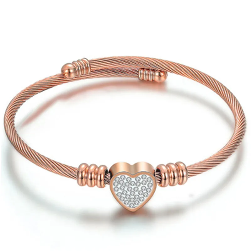 

Stainless Steel Wire Braided Lady's Charm Bracelet, Cable Titanium Steel Heart-shaped Design, Diamond Cut Three Color Bracelet