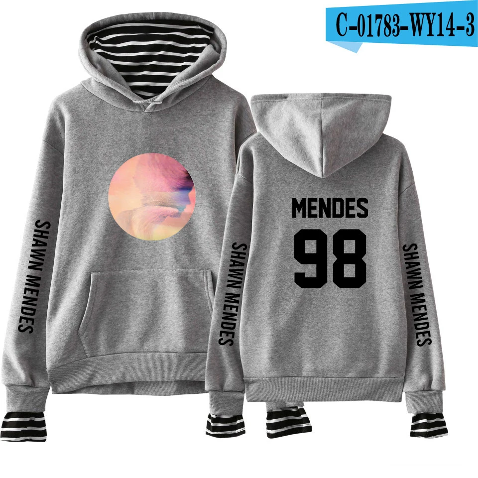 New shawn mendes Fake Two Pieces Hoodies Men/Women Autumn Winter Fashion Casual Sweatshirt Shawn Mendes Hip Hop Hoodie - Цвет: gray