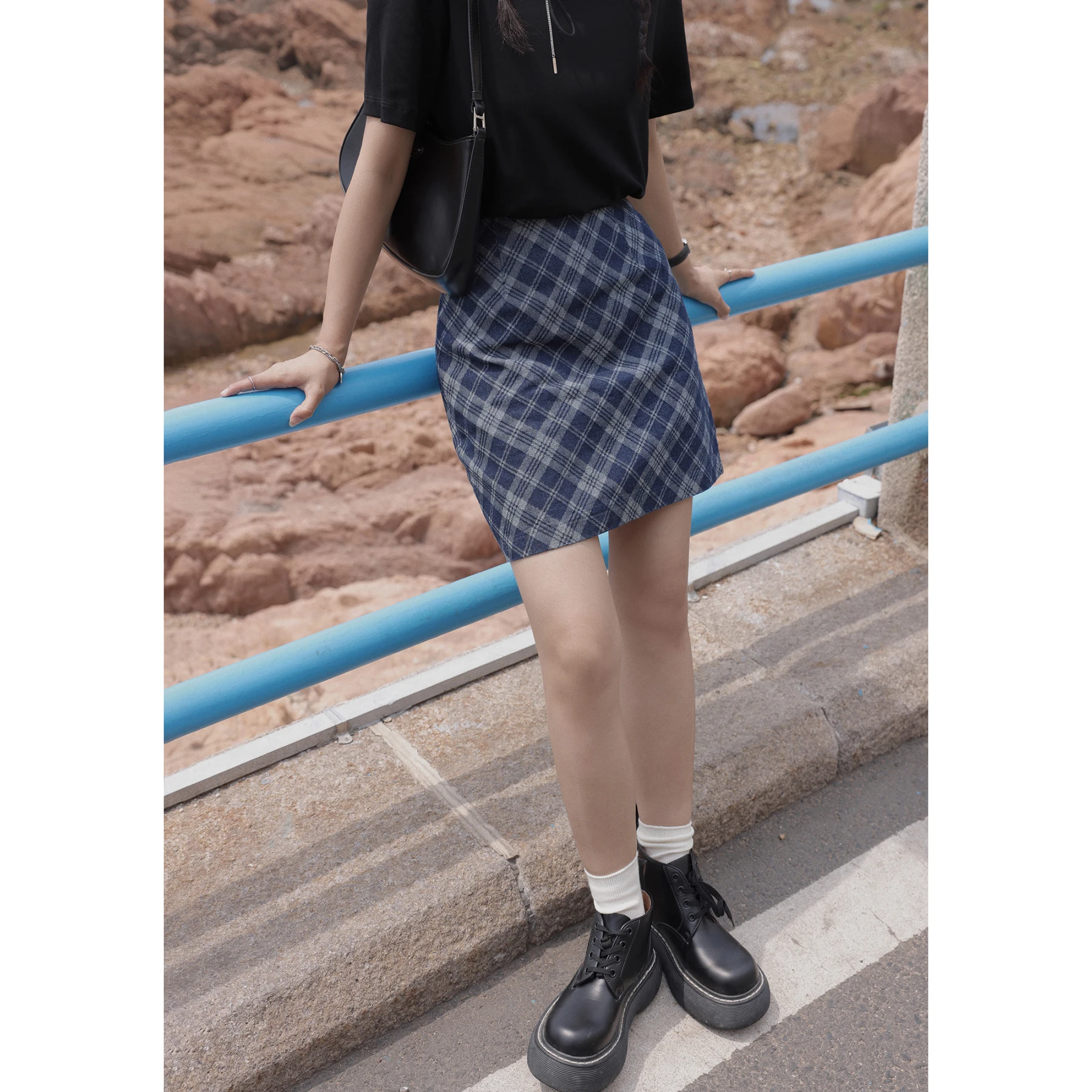 

OYANXI Plaid Denim Skirt Retro High Waist A-line Short Skirt Thin Style Fashion Show Leg Length 2021 Summer Women's Skirt