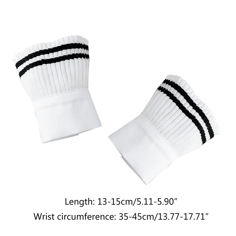 

Korean Women Preppy Style Pleated White Horn Cuffs Double Black Stripes Detachable Fake Sleeves Decorative Wristband