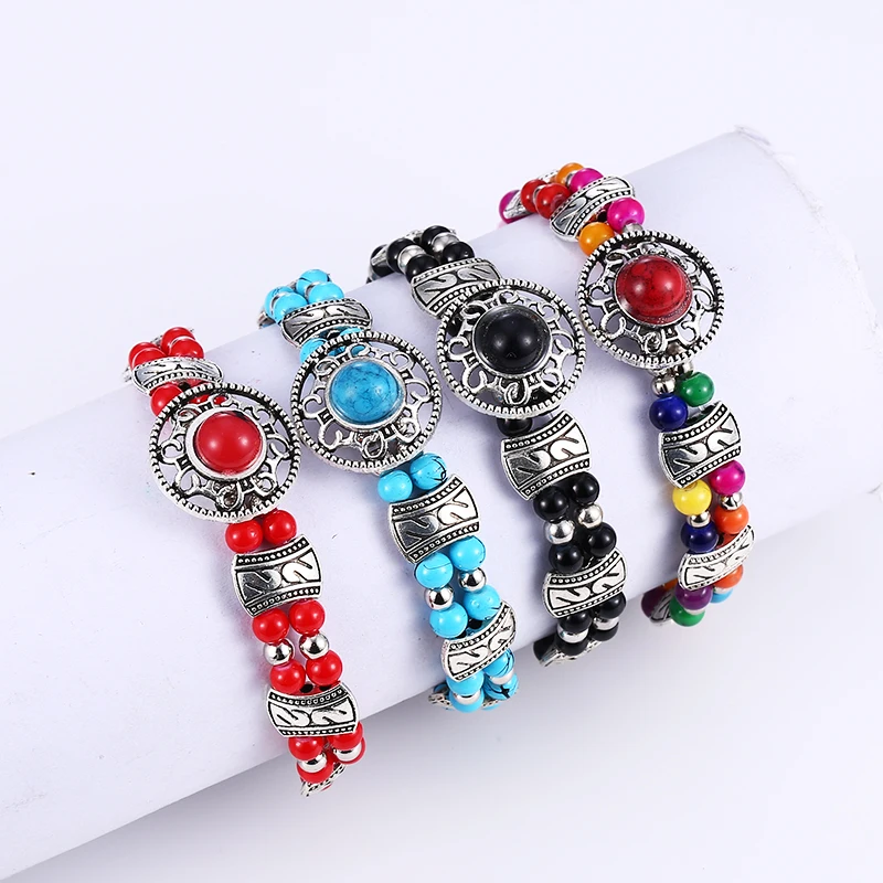Богемные тибетские серебряные браслеты из бисера для женщин этнические