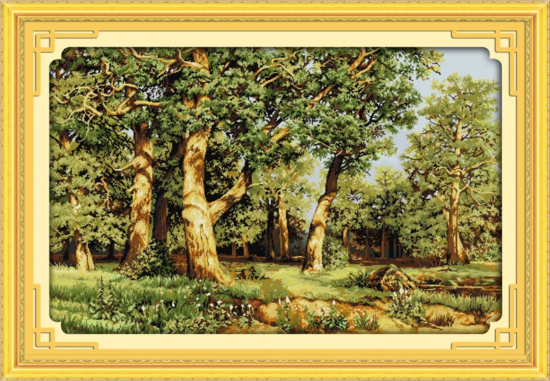 

Oak forest morning Counted Cross Stitch 11CT Printed 14CT Set DIY Chinese Cotton Cross-stitch Kit Embroidery Needlework