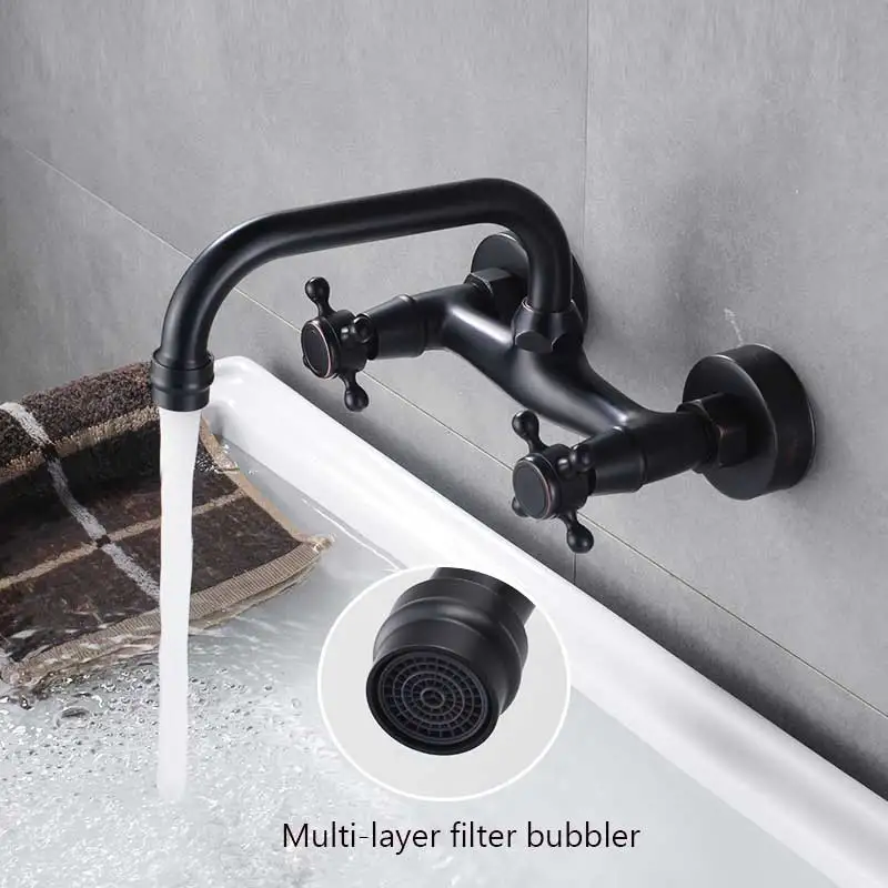 Черный Бронзовый Смеситель для ванной комнаты настенный смеситель раковины