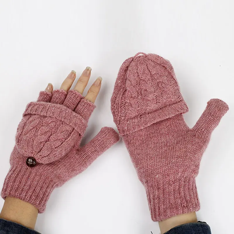 

Women Men Solid Color Winter Flip Coral Fleece/Knitting Half Finger Gloves Hand Warmer Mittens 2021 Female Gloves Guantes Mujer