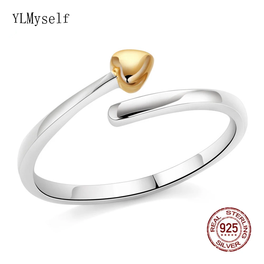 

Real Silver Ring Lovely Heart Design 2 Tone Color Dropshipping Free Open Adjustable Size Cute 925 Jewellery For Girl