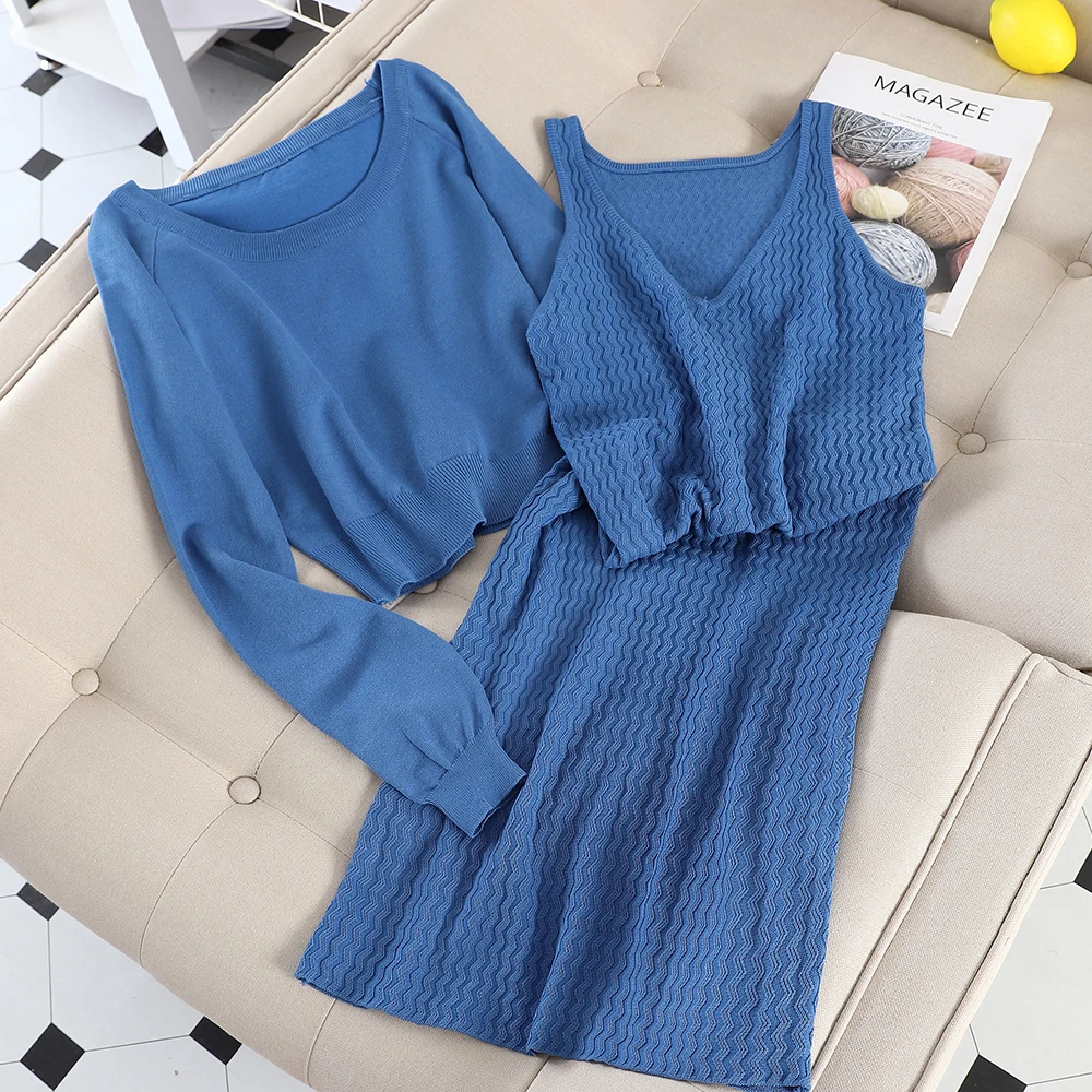 SINGRAIN осенний женский свитер + платья на завязках теплые длинные вязаные свитера