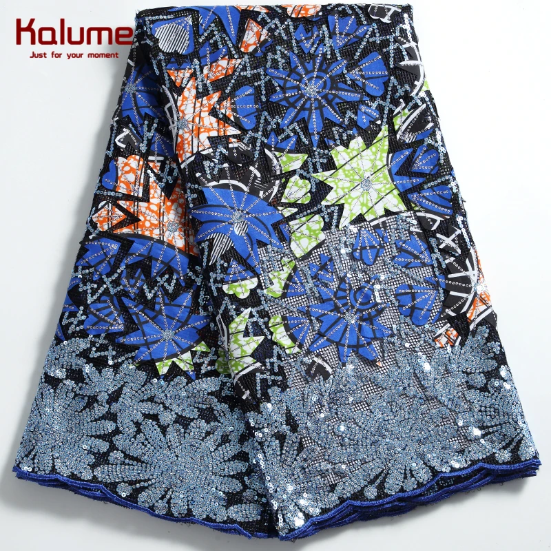 

Kalume 2021 New Arrival Sequins Wax Fabric Embroidery African Lace Fabric Sequins Nigerian Tulle Lace Wax Fabric For Party F2277