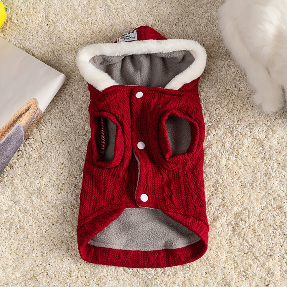 

Hooded Knitted Dog Sweater Buttons Classic Knitted Dog Coat For Warm Winter Coats In Cold Season