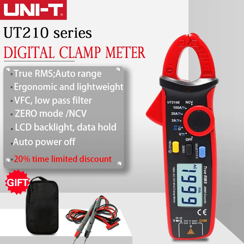 UNI-T mini braçadeira medidor ut210e digital verdadeiro rms ac/dc tensão atual tester vfc capacitância não contato multíme