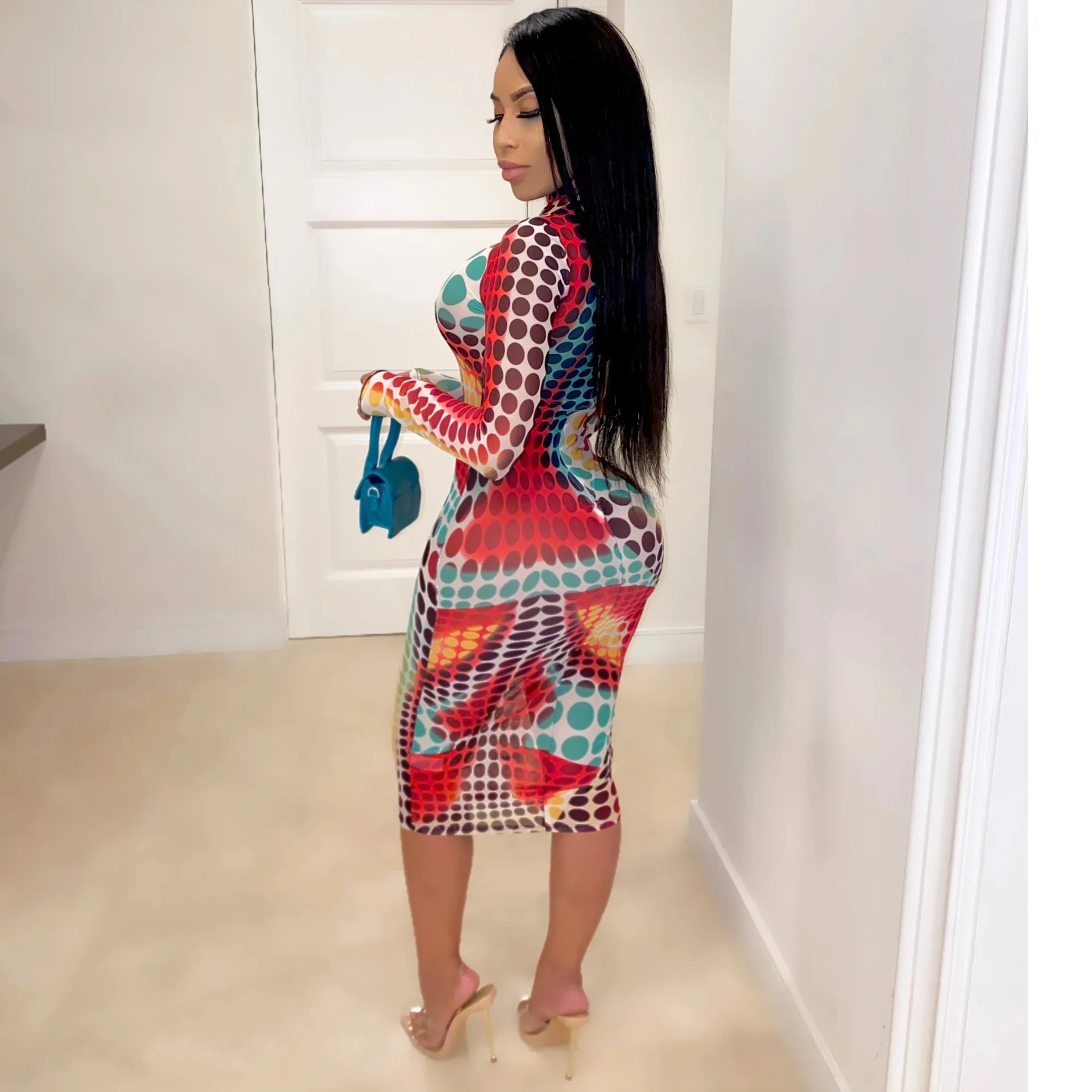 

Платье-футляр женское в горошек, с длинными рукавами и принтом, большие Вечерние