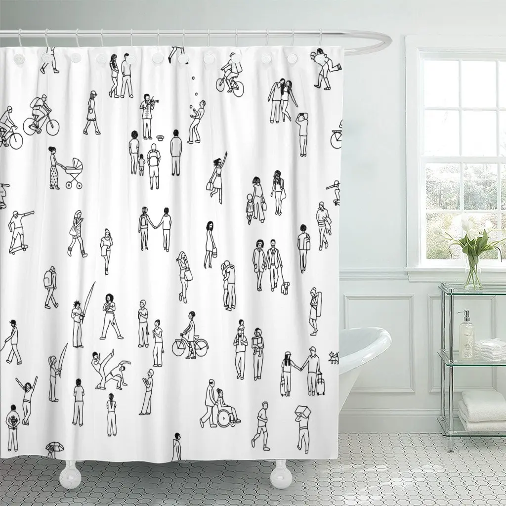 

Tiny People Pedestrians in The Street Diverse Collection Shower Curtain Polyester Fabric 72 x 78 inches Set with Hooks