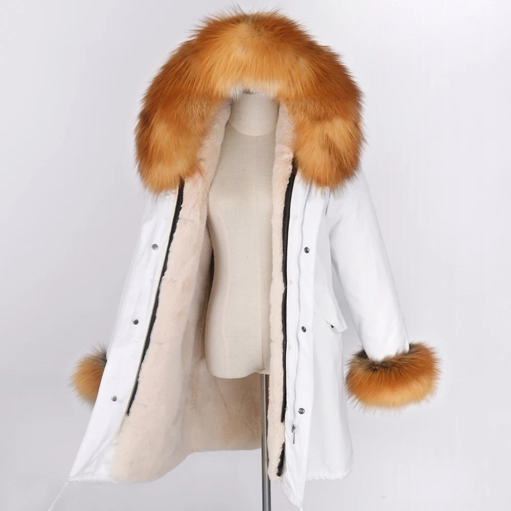 

Зимняя короткая куртка, пальто из натурального меха, Воротник из натурального Лисьего меха, капюшон, Толстая теплая Съемная новая водонепро...