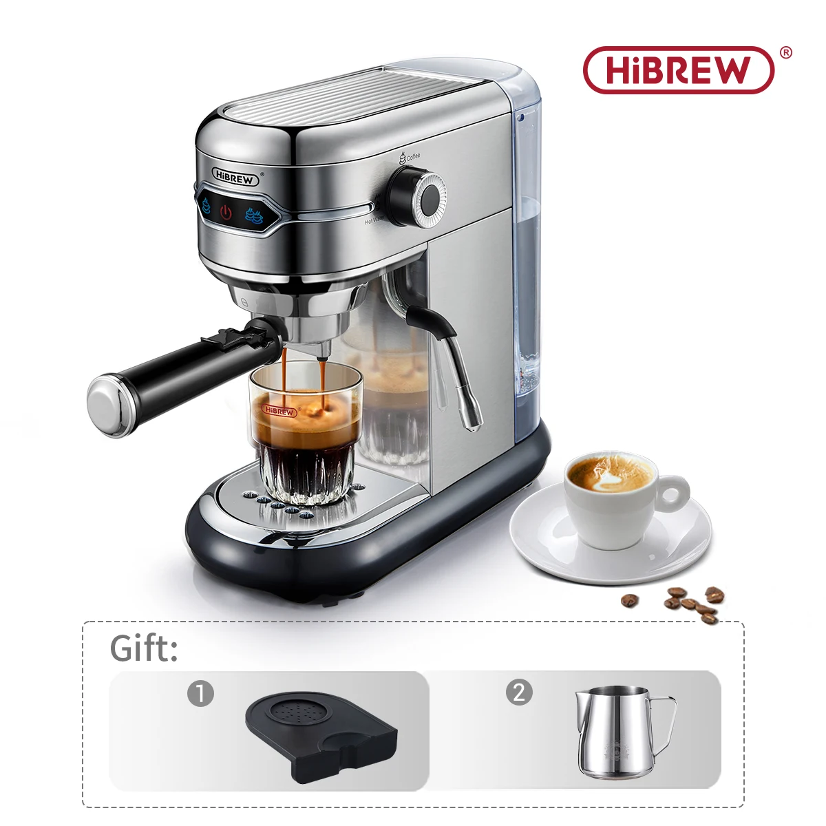 

HiBREW 19Bar Super Slim Espresso Machine Semi Automatic ESE Pod&Ground Coffee Maker, 3 Hole Steam Nozzle for Cappuccino H11