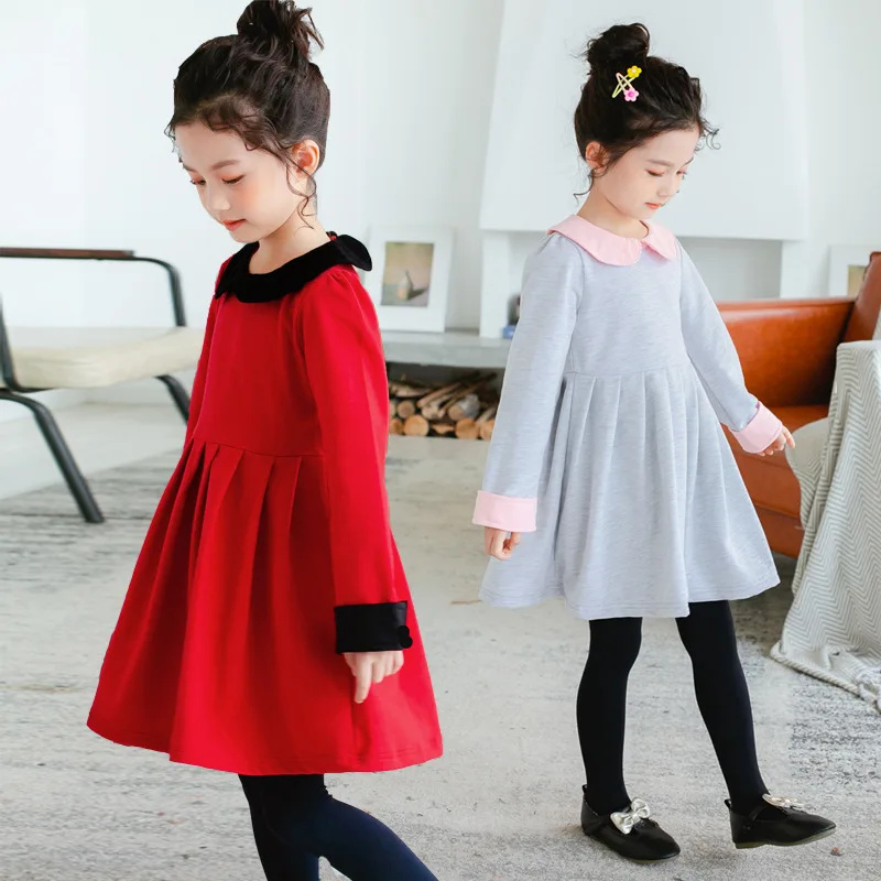 Новинка 2019 осенне-зимние платья для девочек плиссированное платье с длинным