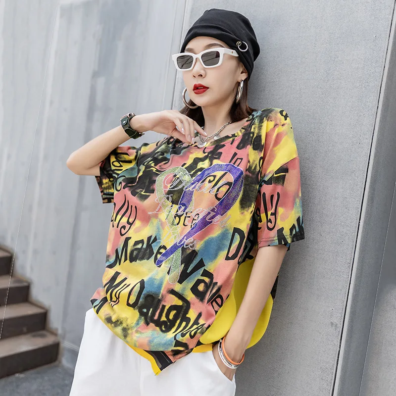 

Leter Printing Fashion Tops For Women O Neck StreetwearIrregular T-shirt Women's Long Sleeve Design Loose Style Tees Yalabovso