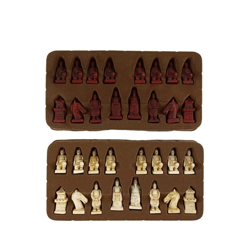 New Chess Games Set Table Synthetic Leather Chessboard Resin Pieces China Terracotta Warriors Modeling | Спорт и развлечения