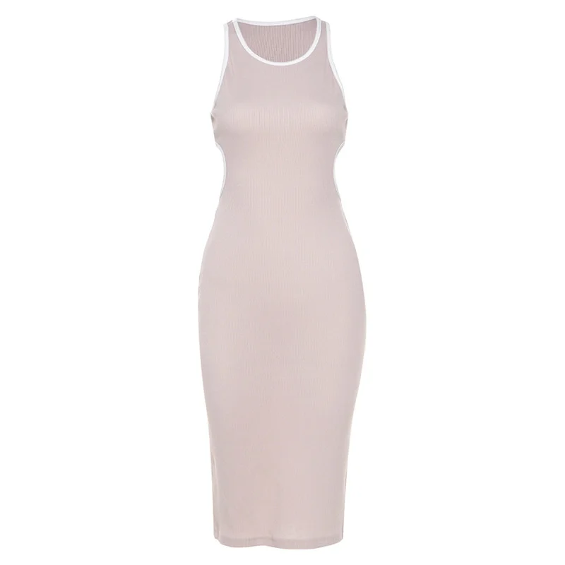 

Summer Casual Slim Women Dress Strap Hollow Solid Color Backless Bodycon Sleeveless Dresses Package Hip Women Streetwear Dress