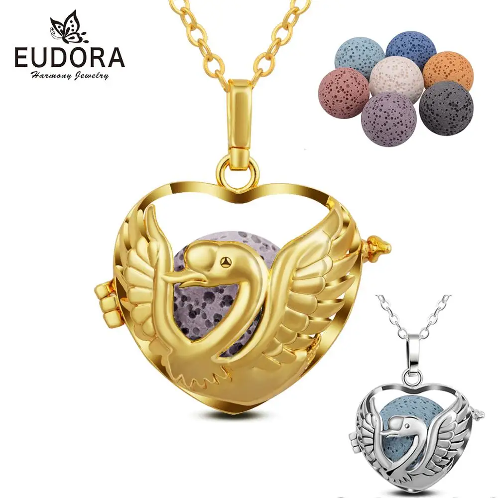 Эвдора 20 мм Лебедь медальон клетка кулон камень из вулканической лавы ожерелье