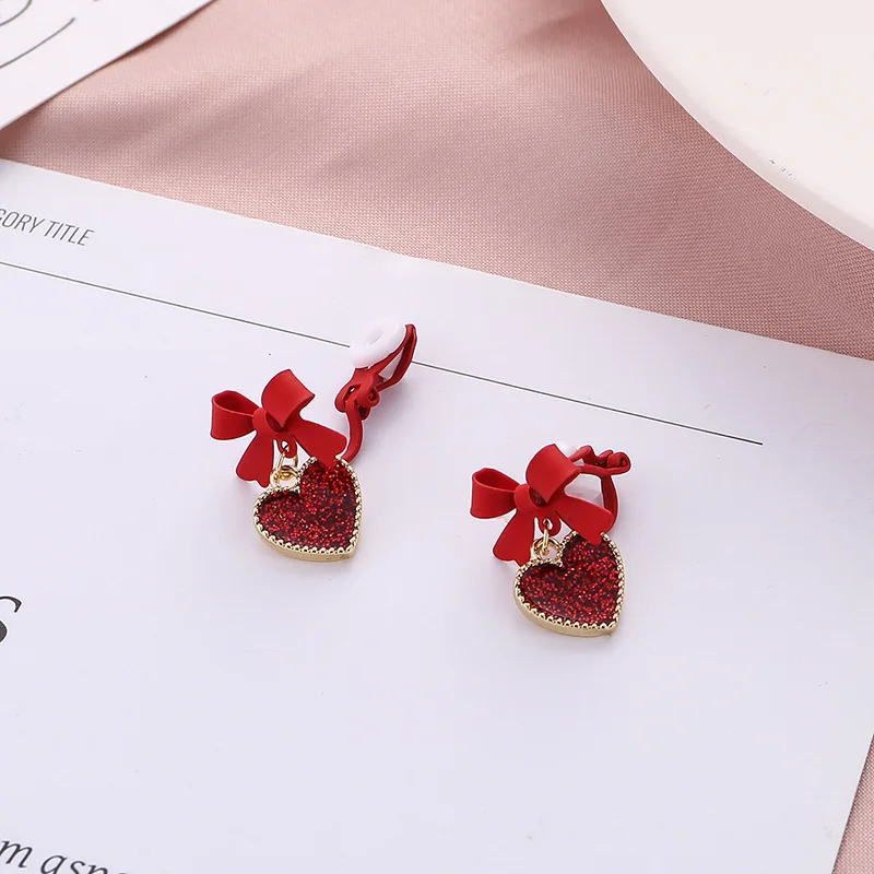 

Korean Fashion Earrings 2021 Fashion Trend Retro Bow Heart Ladies Earrings Clip Earrings Without Ear Holes Gift Jewelry Earrings