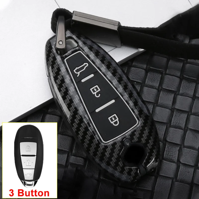 3Button Carbon Black Цинковый сплав+ силиконовый автомобильный чехол для дистанционного ключа от машины чехол для Suzuki Vitara Ignis Kizashi SX4 Baleno Ertiga Swift Liana S-Cross Samurai - Название цвета: 3Button Carbon Black