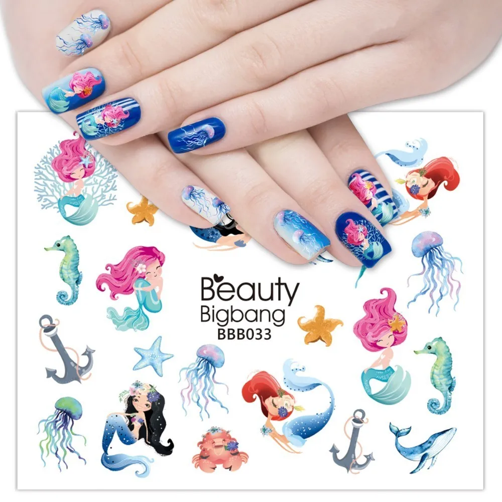

Наклейка для ногтей BeautyBigBang с изображением морской звезды, русалки, гиппокампа, наклейка для ногтей, художественное украшение BBB033