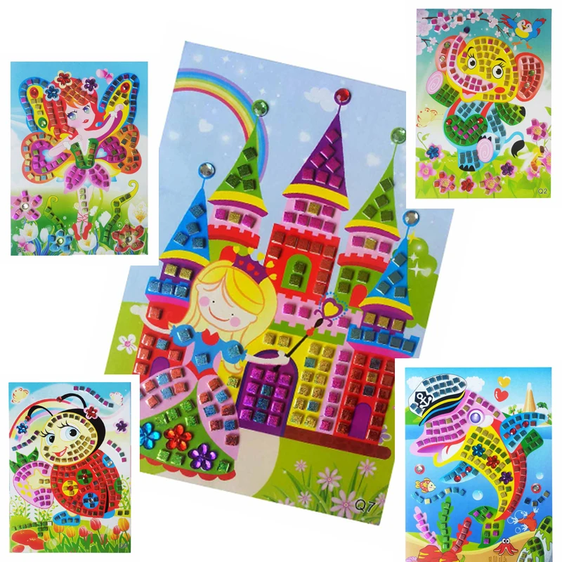 

12pcs/lot Mosaic Stickers Puzzle Glitter Eva Kindergarten Baby DIY Art Craft Kit Preschool Children Educational Toys