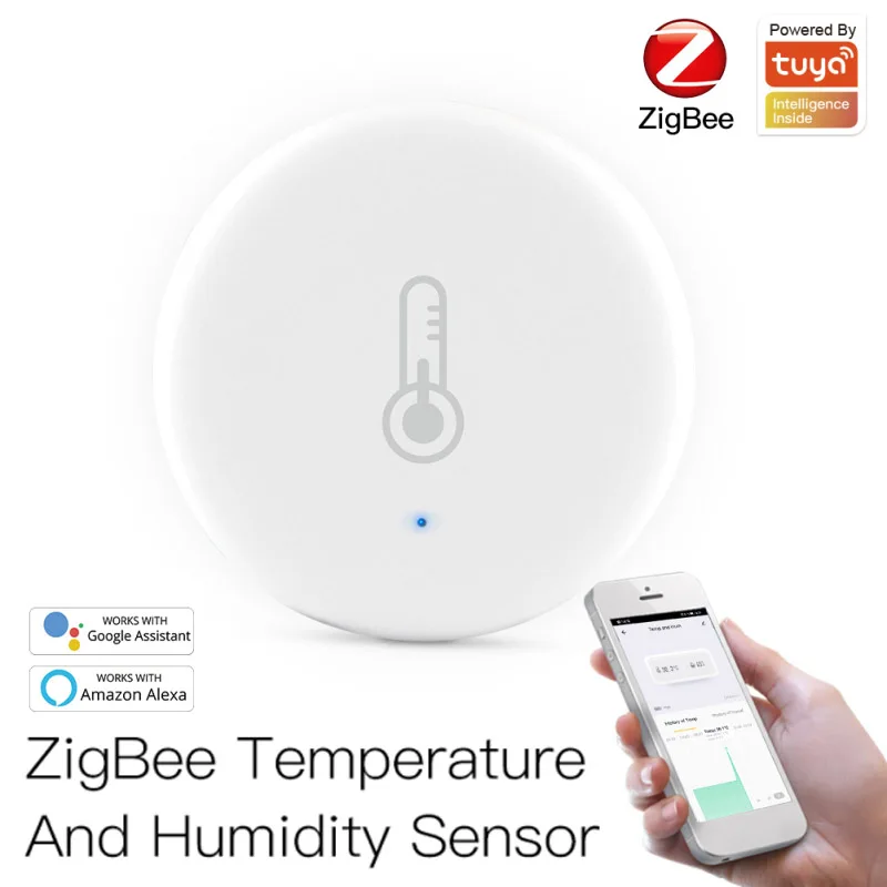 

Умный датчик температуры и влажности Tuya ZigBee, управление и безопасность с помощью приложения Tuya/Smart Life, работает от аккумулятора, для умного д...