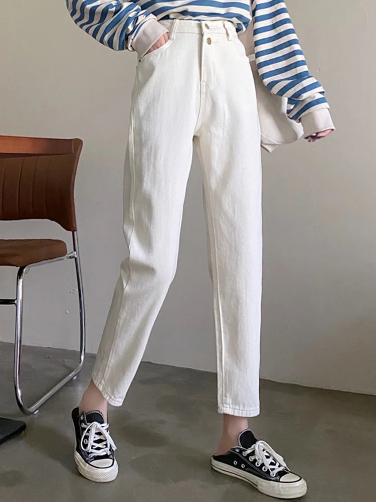 

Beige high waist jeans women's spring and autumn straight tube loose 2021 new high waist slim chic Hong Kong style pants