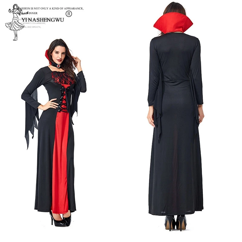 Deluxe Halloween Sexy Adult Women Vampire Costumes Victorian Vamp Fancy Party Dress Red and Black Witch Female Costumes