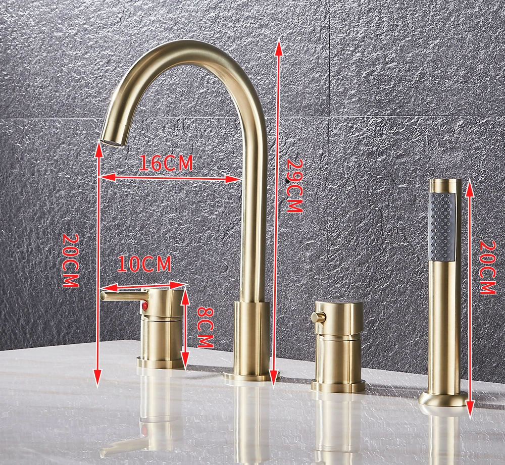 deck mount bathroom bathtub faucet set with handheld shower tub faucet hot and cold water mixer bath faucet gold bathtub tap free global shipping