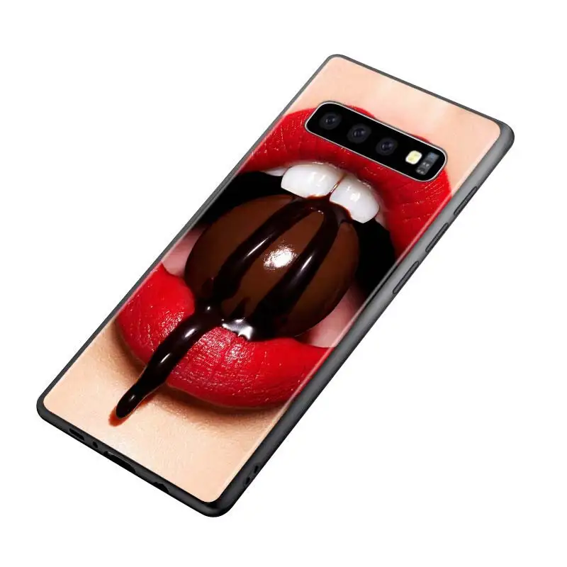 

Silicone Black Cover Girl Red Lips for Samsung Galaxy Note 10 Pro 9 8 Plus S10 5G S9 S8 S7 Plus S6 Phone case