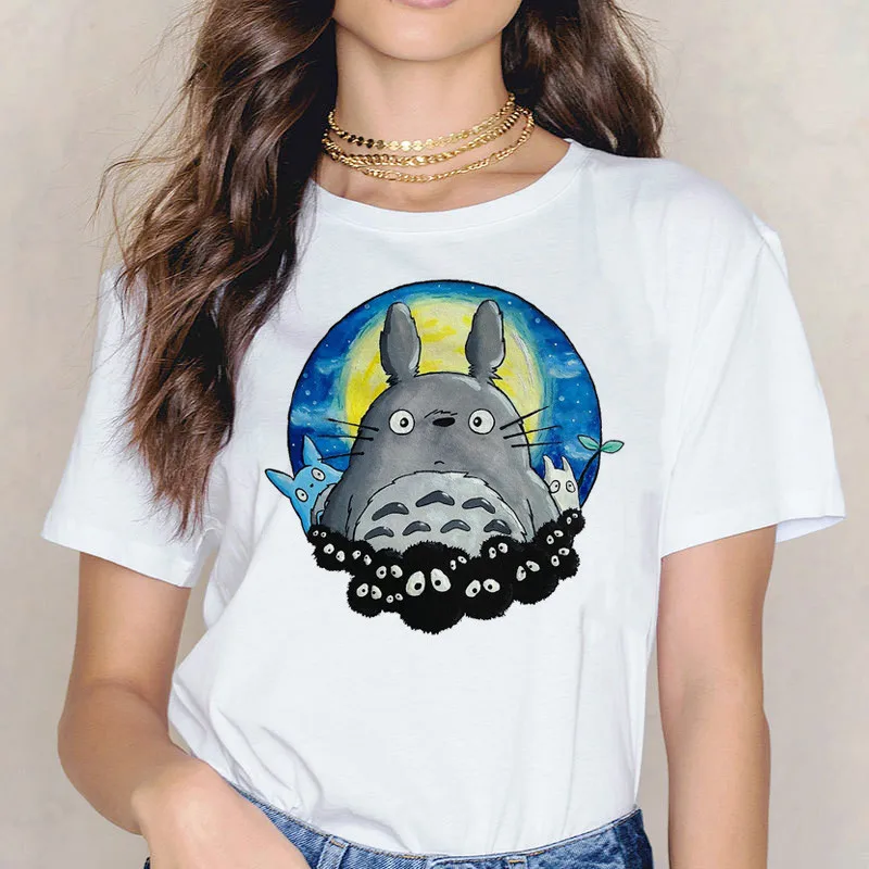 Totoro t shirt Miyazaki Hayao cartoon female clothes femme Anime Spirit Away tshirt Studio Ghibli t-shirt women Japanese | Женская