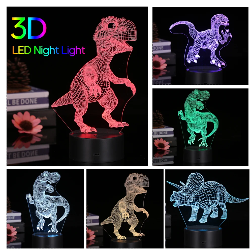 

3D Led Night Light Illusion Lamp Dinosaur Pattern Touching Bedside Table Desk Lamp Remote Control for Kids Gifts Home Decoration