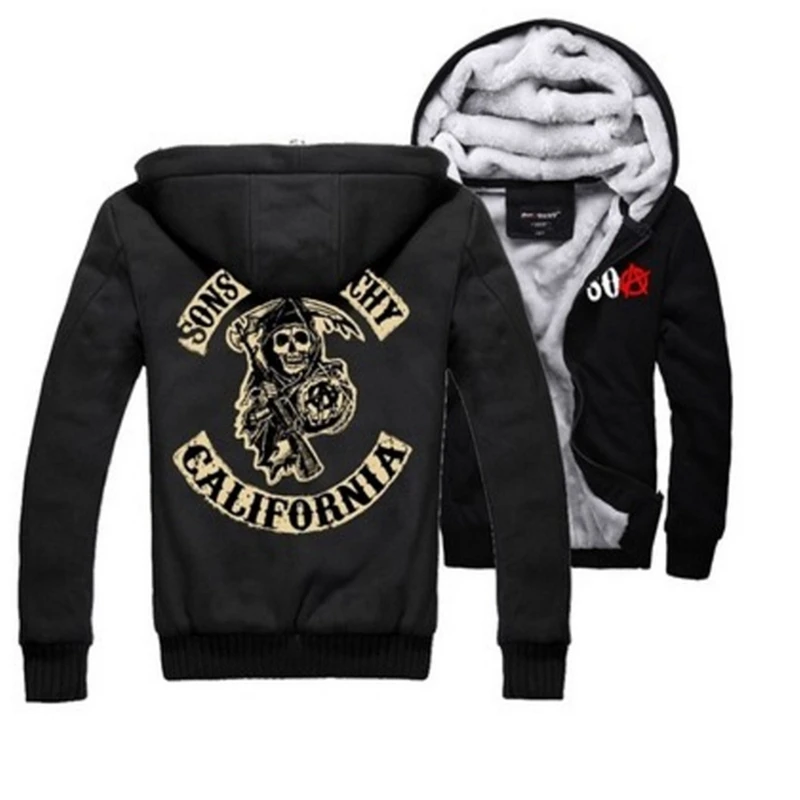 Свободных модные Harley Зимние полусапожки на молнии пальто с принтом Sons of Anarchy