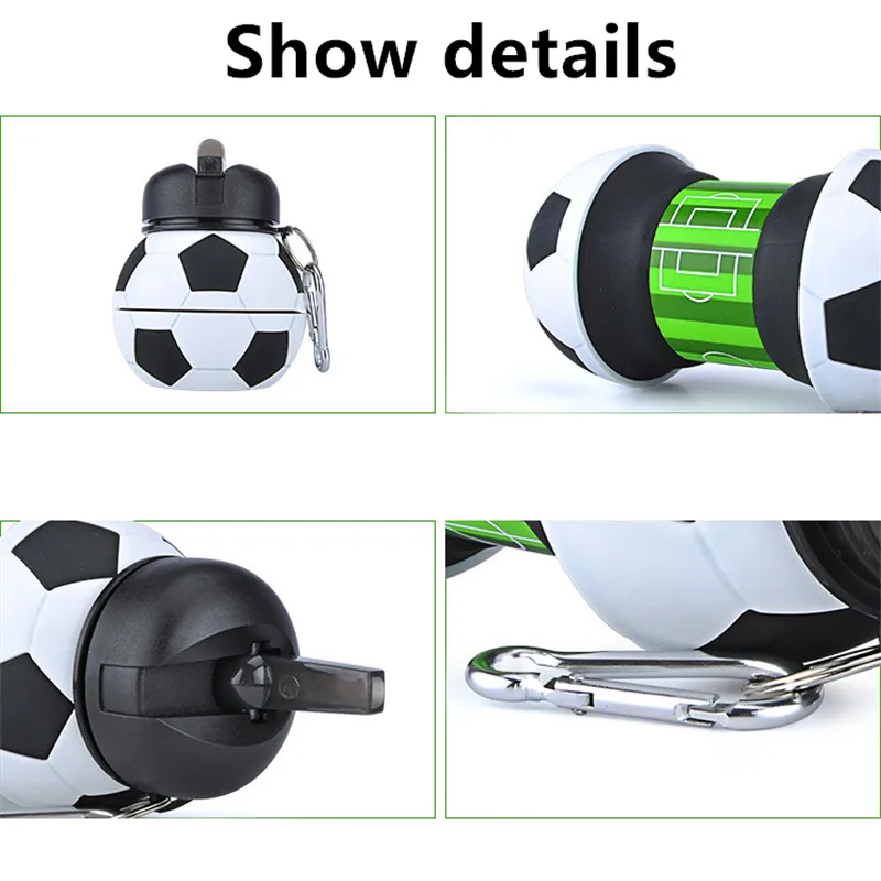 

Sports Fold Water Bottle Football Basketball Tennis Leakproof Portable Silica gel Kettle Travel Office School Kids Water Bottle