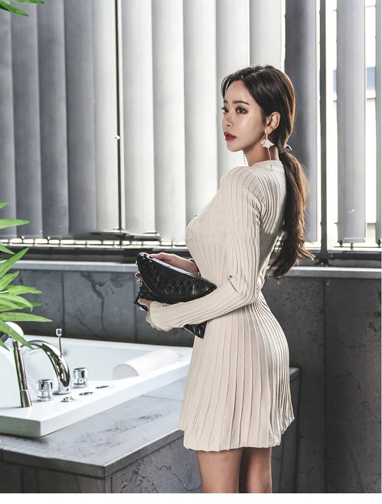 Осеннее женское трикотажное плиссированное платье высокого качества 2019 модное
