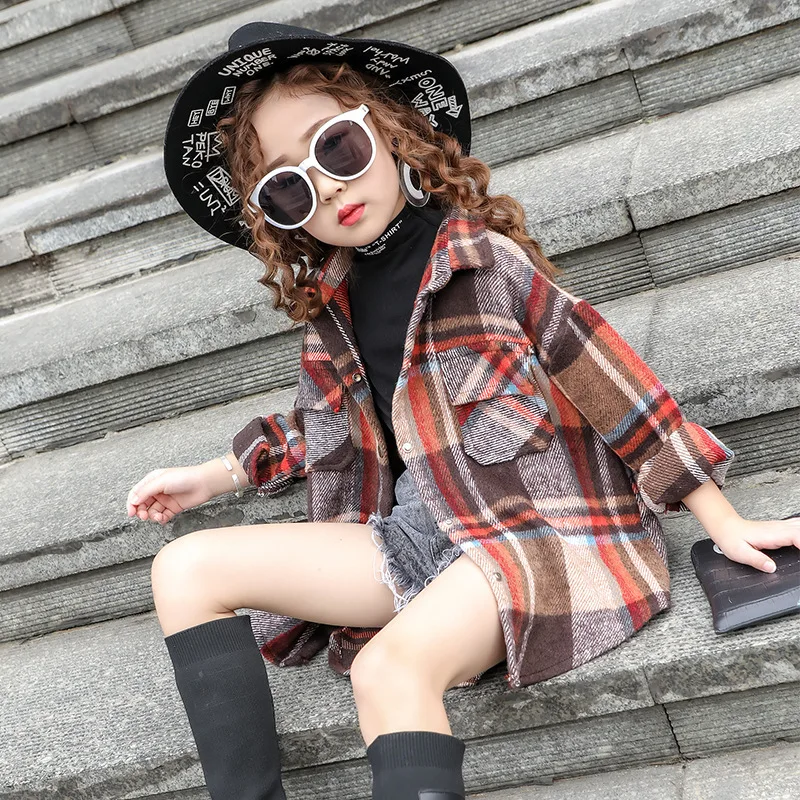 Ircomll Fashion Korean Girl blouse kids Girls Long Sleeve Shirt Plaid Blouse Turn down collar Long Tops Autumn Children Costume