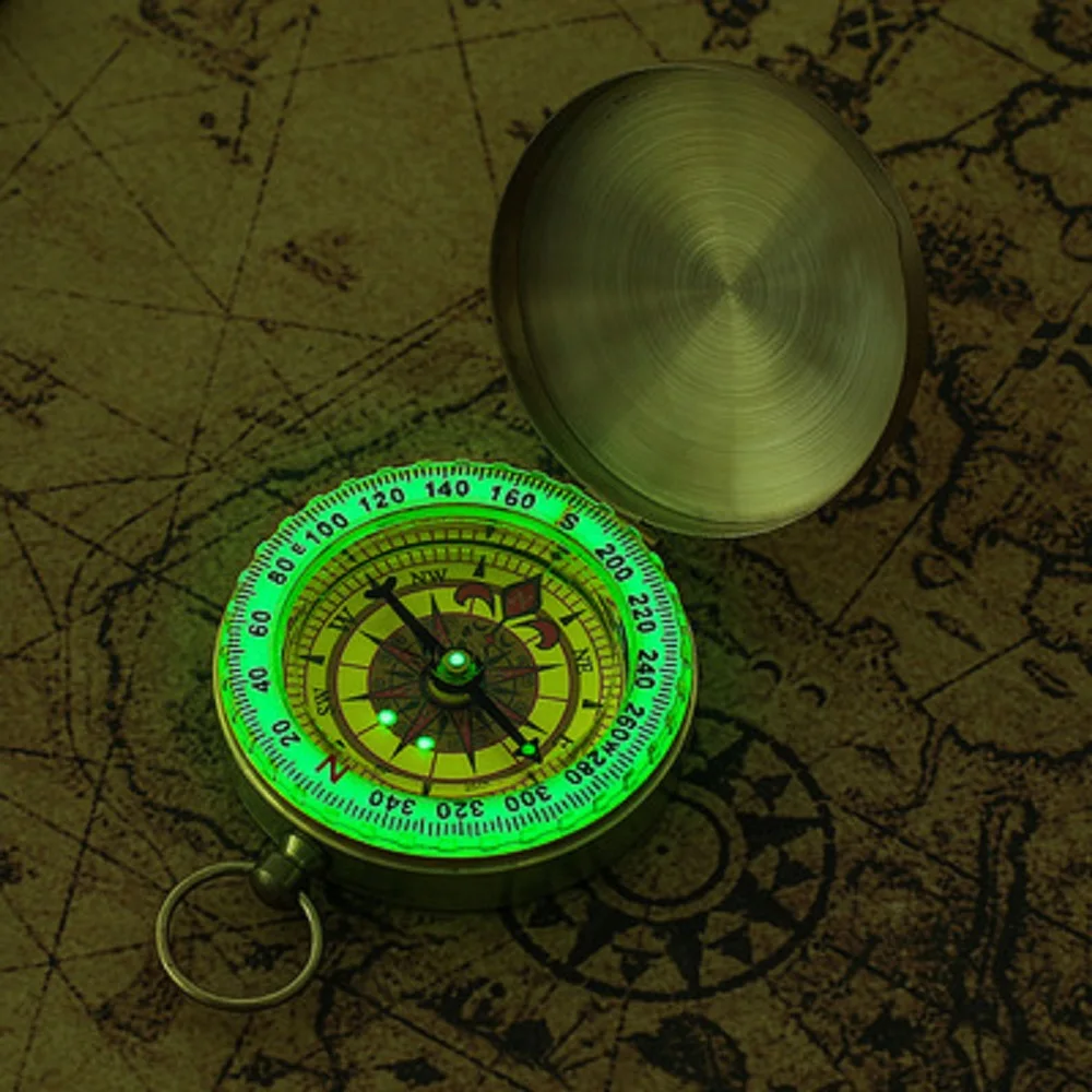 

High Quality Pure Copper Compass Adventure Portable Compass Luminous Car Flip Portable Compass for Outdoor Activities