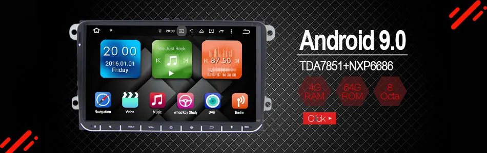 Eunavi 2 Din 9 ''Android 9 Автомагнитола для VW Polo Jetta Tiguan passat b6 cc fabia Golf Magotan gps Стерео bluetooth wifi без DVD